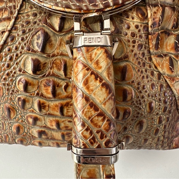 FENDI Bag Spy Bag Brown Caiman Embossed Shoulder Purse Limited Edition - Picture 2 of 16